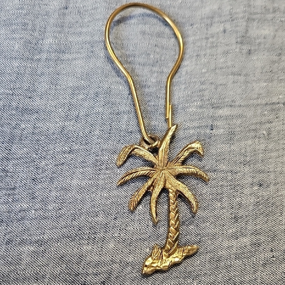 Vintage Set Of 10 Heavy Metal Elegant Gold Palm Tree Shower Curtain Hooks